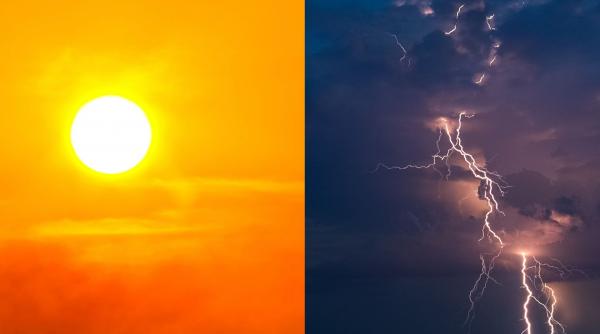 Prognoza meteo actualizată: Urmează o săptămână cu temperaturi ridicate, cu ploi şi descărcări electrice