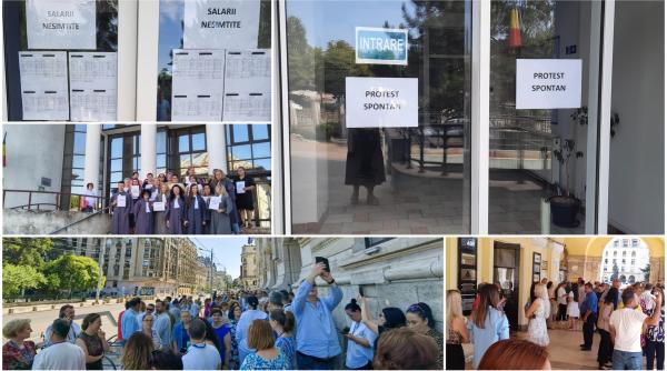 Val de proteste spontane în instituțiile de stat, după reducerea sporurilor: Angajații și-au pus în geam „salariile nesimțite”